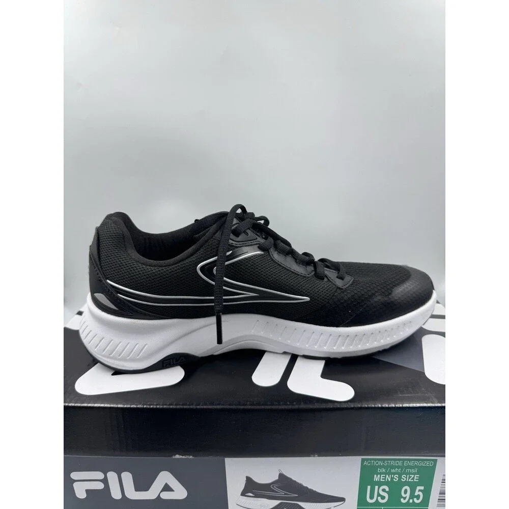 FILA Men’s Action-Stride Energized Black White Athletic Sneakers Shoes Size 9.5